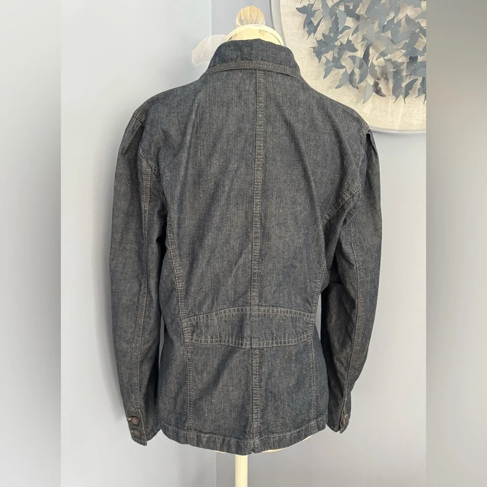 French Cuff Dark Denim Fitted Blazer Jacket